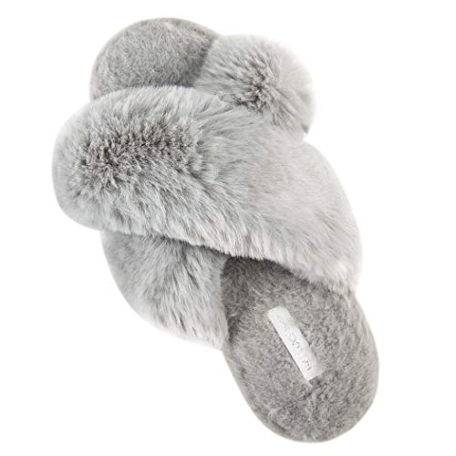 Women's Cross Band Soft Plush Fleece House Indoor or Outdoor Slippers