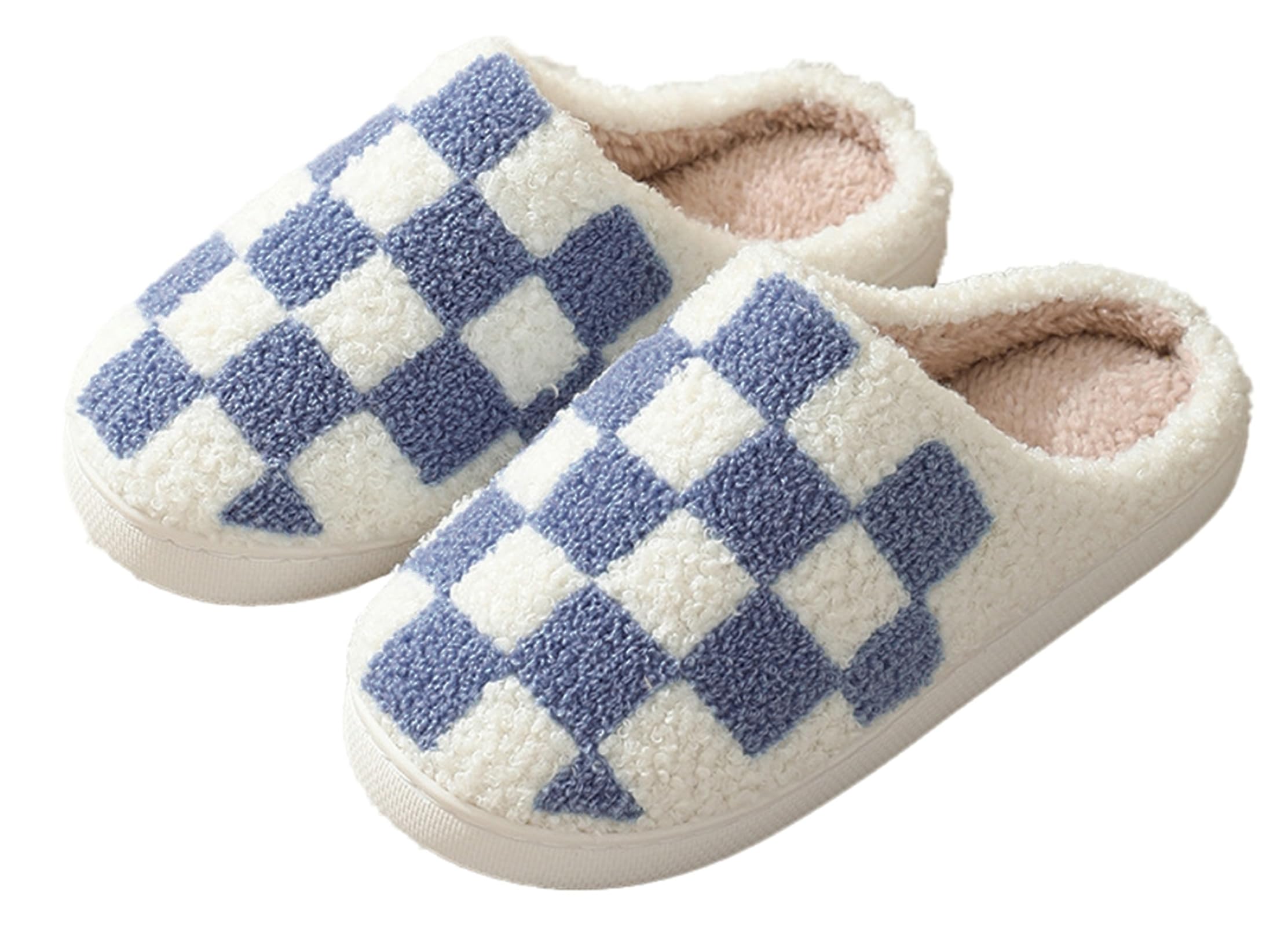 Checkered Slippers Women Fuzzy Memory Foam Men House Slippers Trendy Checkerboard Fluffy Preppy Slippers